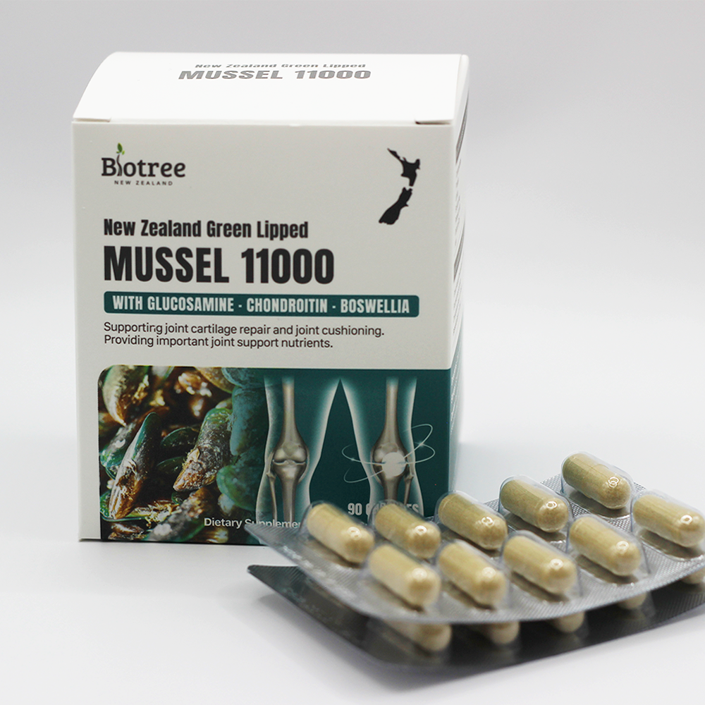 Biotree NZ Green Lipped Mussel 11000mg – ผลิตภัณฑ์บำรุงข้อต่อ – ผสานกลูโคซามีน, คอนดรอยติน และบอสเวลเลีย