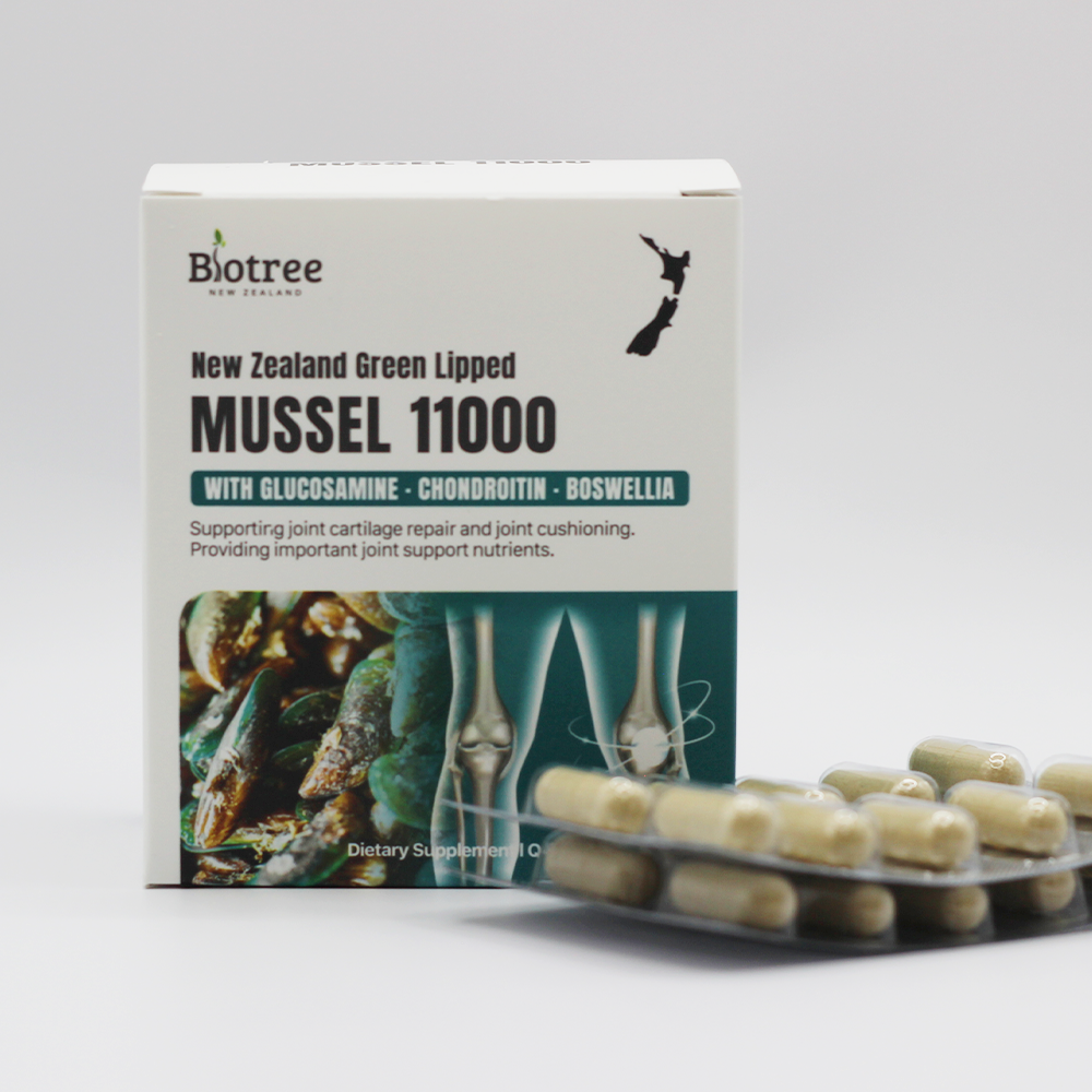 Biotree NZ Green Lipped Mussel 11000mg – ผลิตภัณฑ์บำรุงข้อต่อ – ผสานกลูโคซามีน, คอนดรอยติน และบอสเวลเลีย