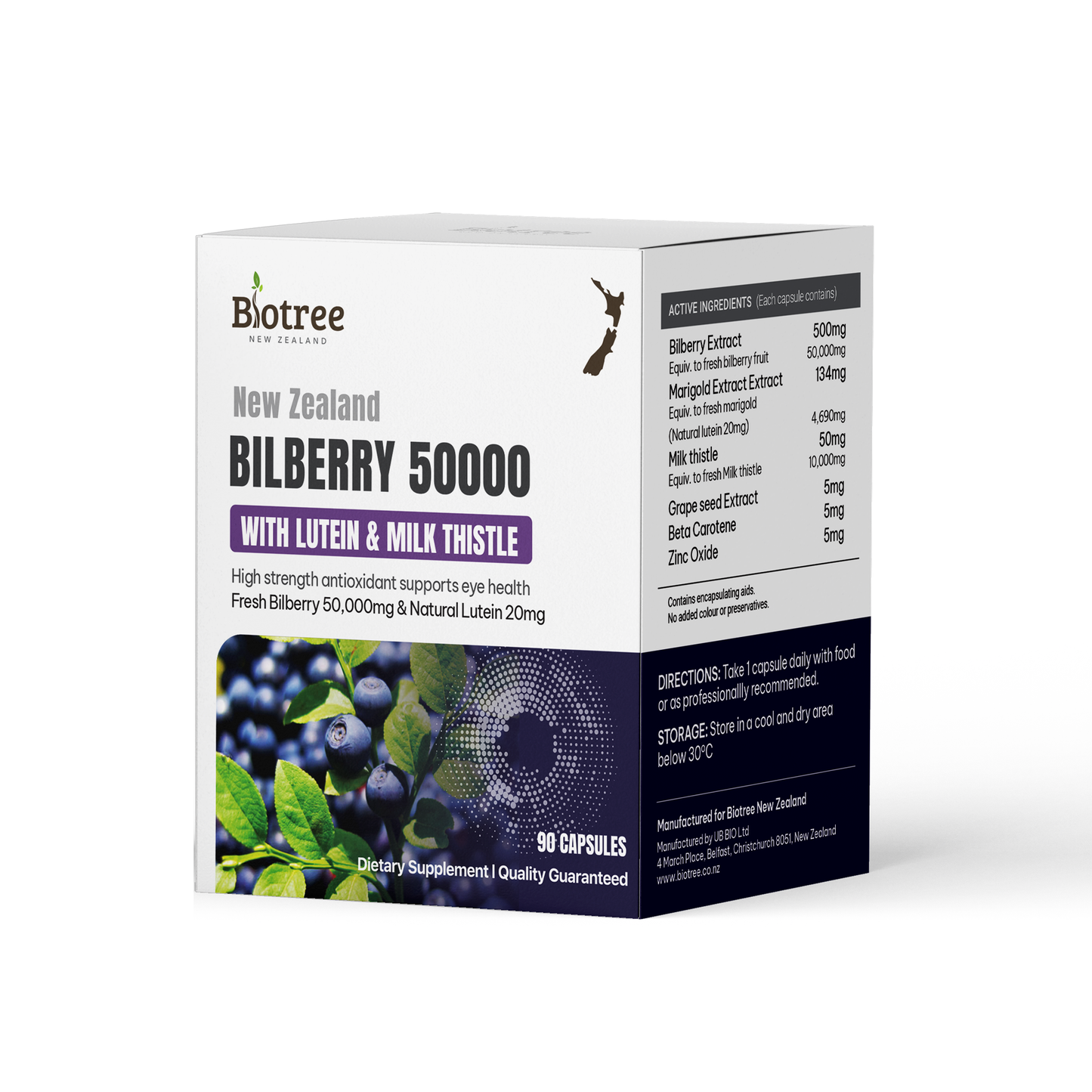 Biotree NZ Bilberry 50,000 Max – ผลิตภัณฑ์บำรุงดวงตาและตับ – อัดแน่นด้วยลูทีน, มิลค์ทิสเทิล และซิงค์